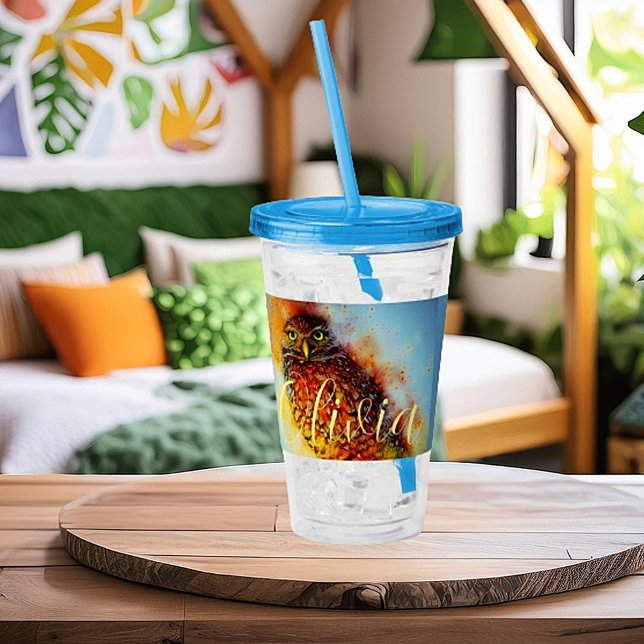 Splattered owl personalised   acrylic tumbler (Creator Uploaded)