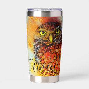 Splattered owl personalised  insulated tumbler