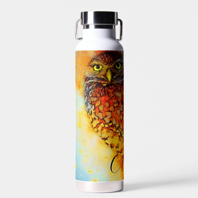 Splattered owl personalised  water bottle (Front)