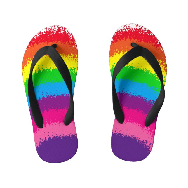 Splattered Rainbow Colours Design Kid's Flip Flops (Footbed)