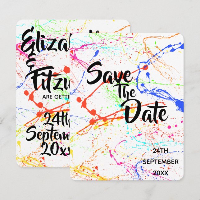 Splattered Wedding Save The Date Invitation (Front/Back)