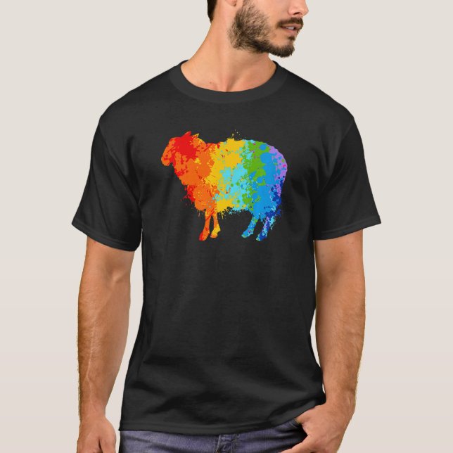 Splattering Paint Sheep Drip Painting Sheep  T-Shirt (Front)