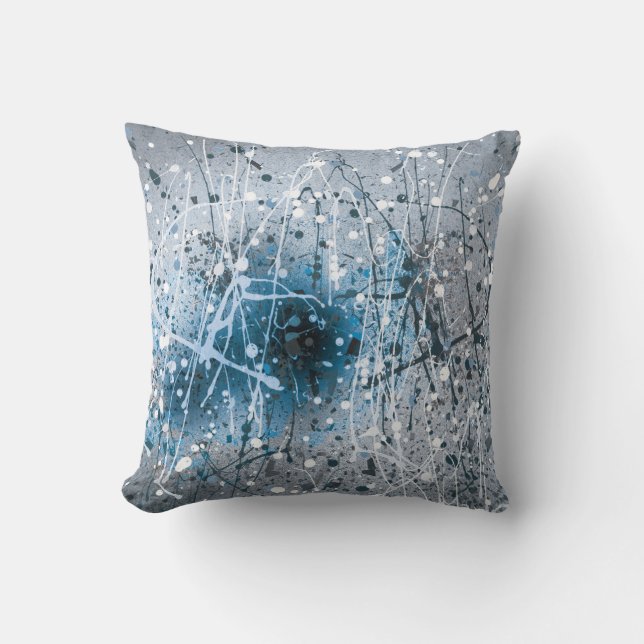 Splatters Paint Blue Cushion (Front)