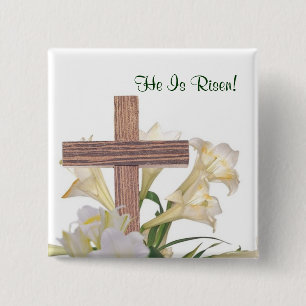 Splendid! Easter Lilies & Wooden Cross 15 Cm Square Badge