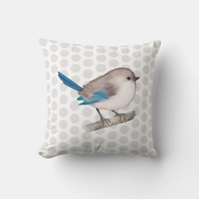 Splendid Fairy Wren Bird on Branch Cushion (Front)