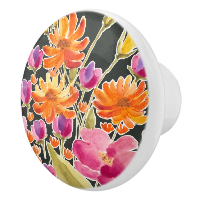 Splendid Gathering - Pink and Orange Flowers Ceramic Knob (Right)
