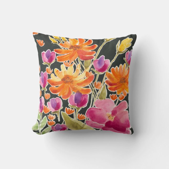 Splendid Gathering - Pink and Orange Flowers Cushion (Front)