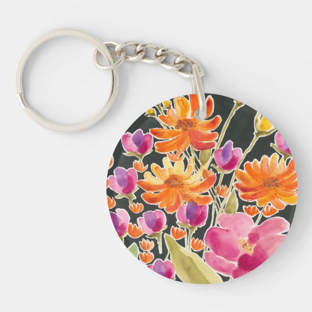 Splendid Gathering - Pink and Orange Flowers Key Ring (Front)
