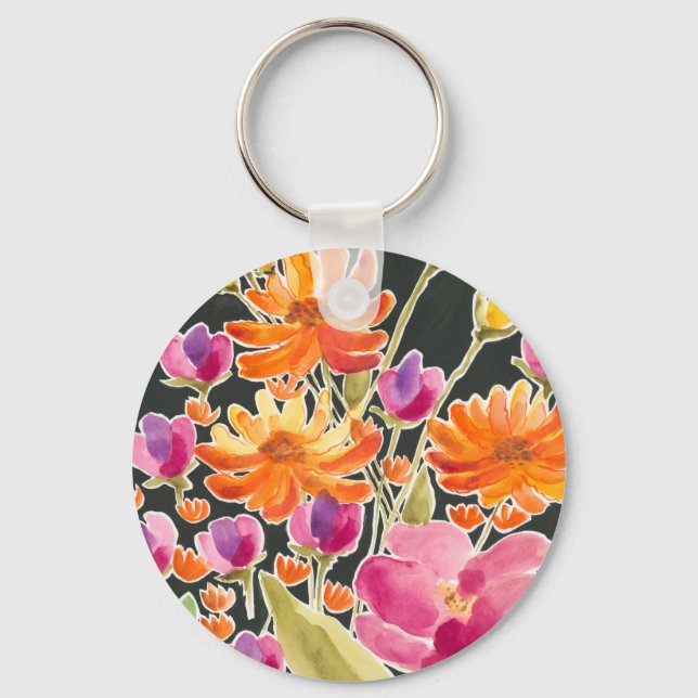 Splendid Gathering - Pink and Orange Flowers Key Ring (Front)