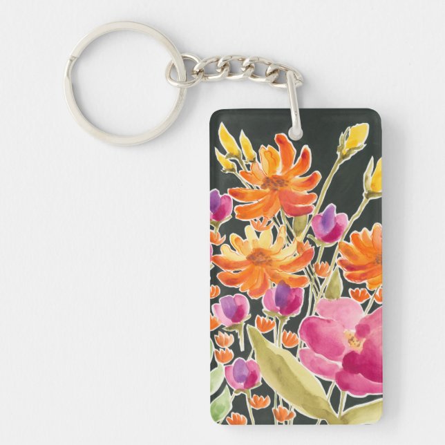 Splendid Gathering - Pink and Orange Flowers Key Ring (Front)