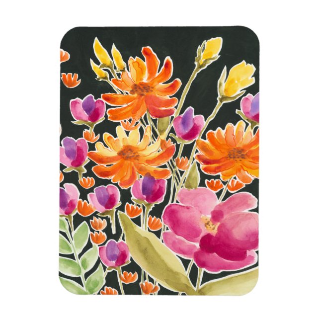 Splendid Gathering - Pink and Orange Flowers Magnet (Vertical)
