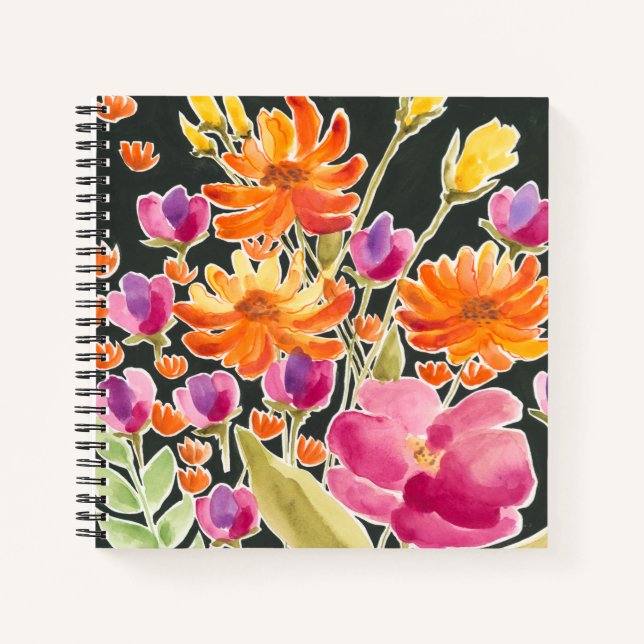 Splendid Gathering - Pink and Orange Flowers Notebook (Front)