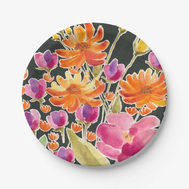 Splendid Gathering - Pink and Orange Flowers Paper Plate (Front)
