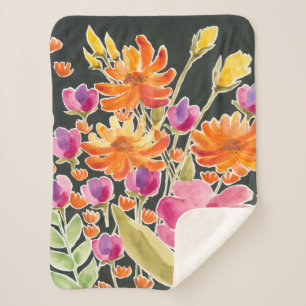 Splendid Gathering - Pink and Orange Flowers Sherpa Blanket