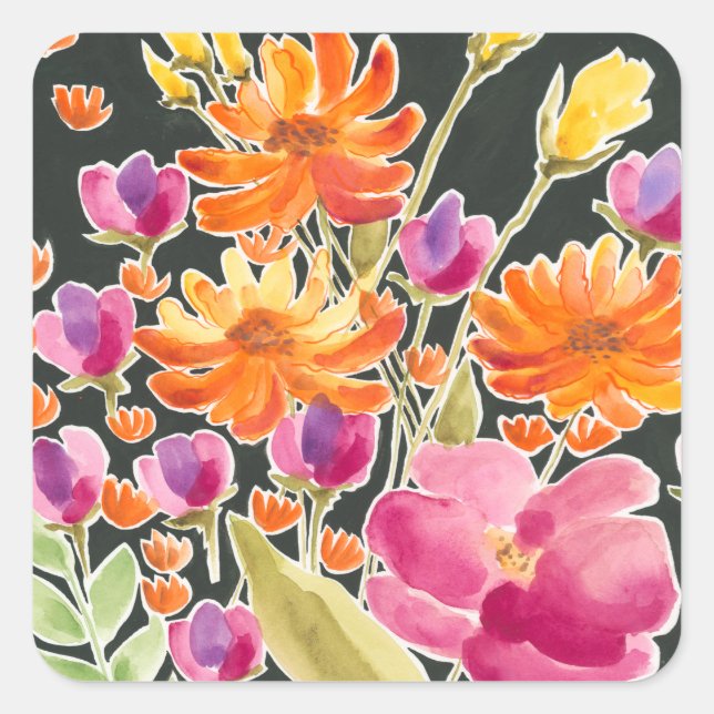 Splendid Gathering - Pink and Orange Flowers Square Sticker (Front)