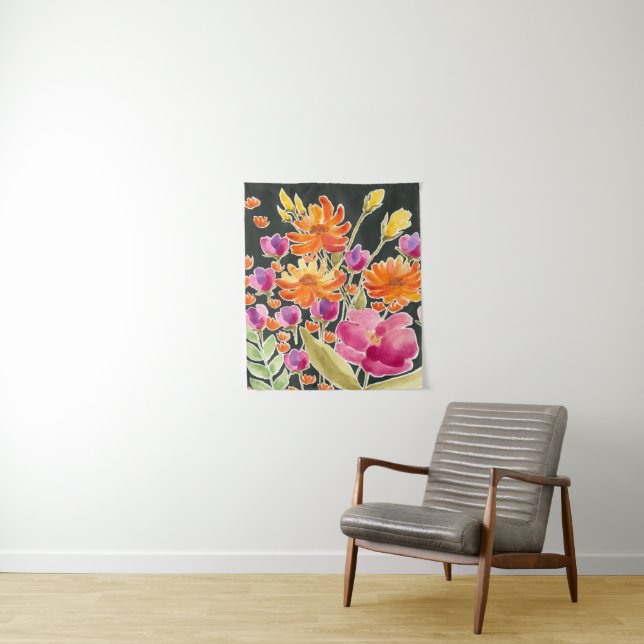 Splendid Gathering - Pink and Orange Flowers Tapestry (In Situ)