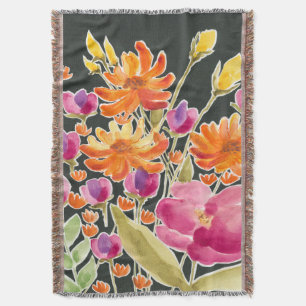 Splendid Gathering - Pink and Orange Flowers Throw Blanket