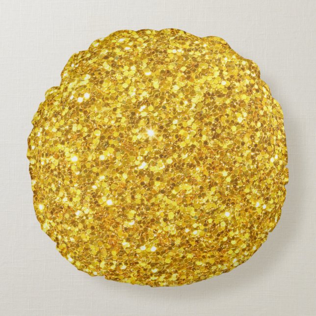 Splendid Gold Glitter Pattern Round Cushion (Front)