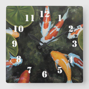 Splendid Koi Fish Square Wall Clock
