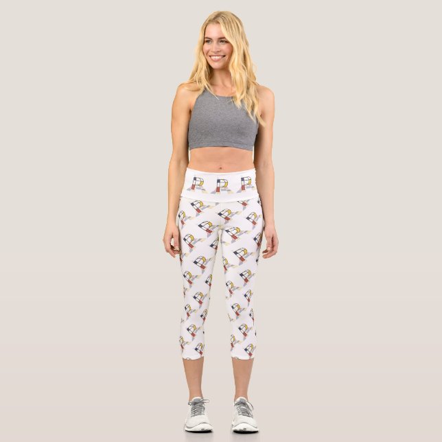 Splendid Neoplasticism Art Monogram. Letter P Capri Leggings (Front)