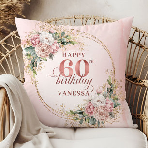 Splendid Rose Gold Floral Watercolor 60th birthday Cushion
