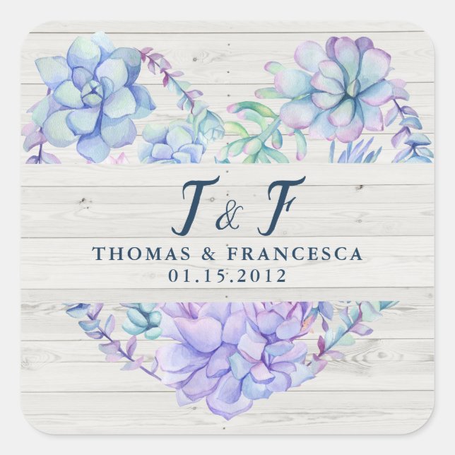 Splendid Succulents Watercolor Wedding Stickers (Front)
