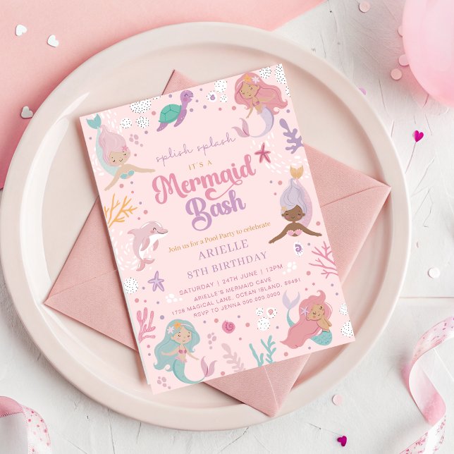 Splish Splash 8th Birthday Mermaid Invitation  (Splish Splash 8th Birthday Mermaid Invitation
)