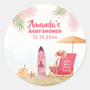 Splish Splash Aloha Surfboard Beach Baby Shower Classic Round Sticker