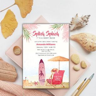 Splish Splash Aloha Surfboard Beach Baby Shower Invitation