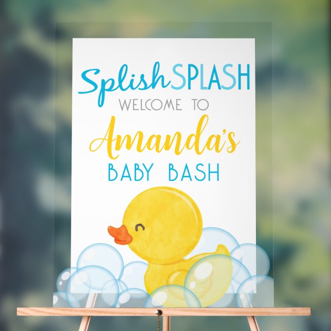 Splish Splash Baby Bash Rubber Duck Welcome Acrylic Sign (Neutral)