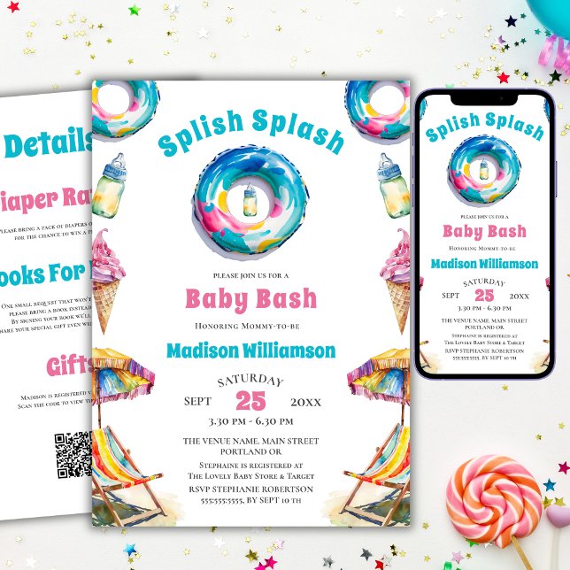 Splish Splash Baby Bash Summer Baby Shower QR Code Invitation (Creator Uploaded)
