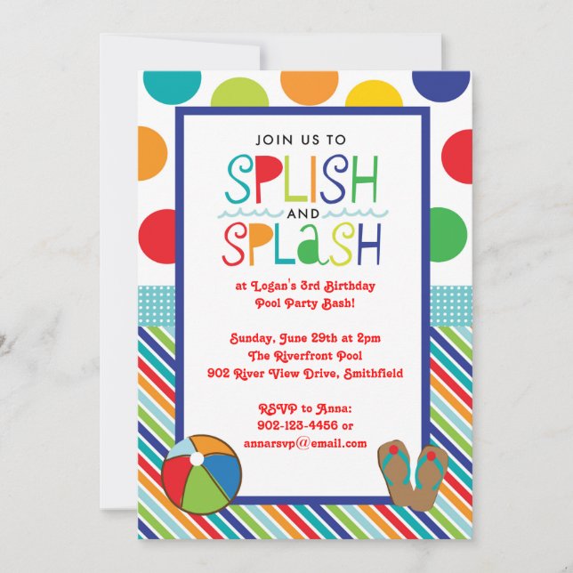 Splish Splash Bash (Blue) Invitation (Front)
