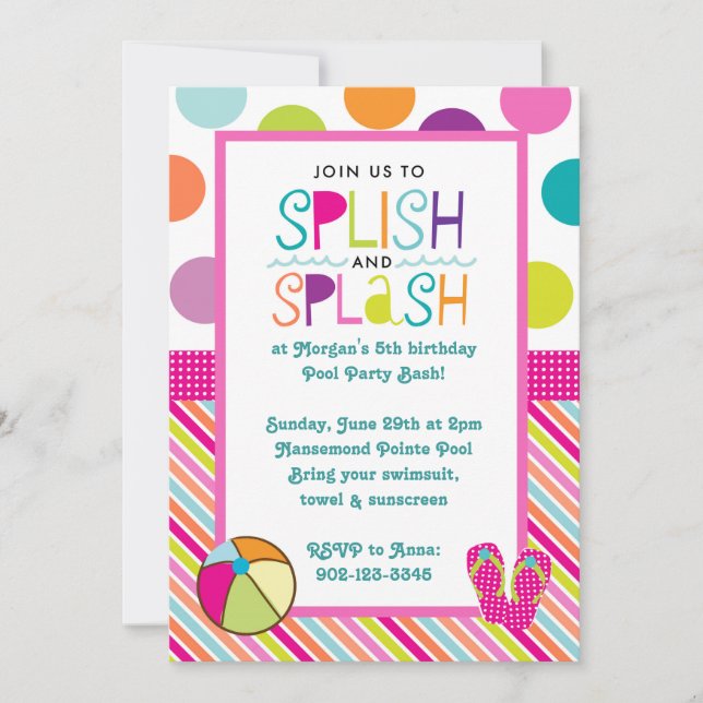Splish Splash Bash (Pink) Invitation (Front)