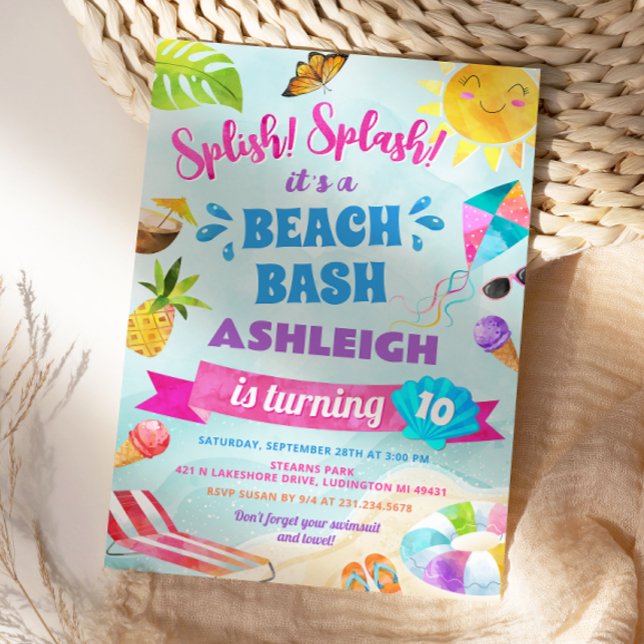 Splish Splash Beach Birthday Party Invitation (Splish Splash Beach Birthday Party Invitation
)