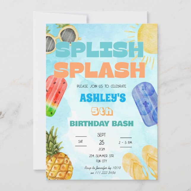 Splish Splash Birthday Bash Boy Pool Party Invitation (Front)