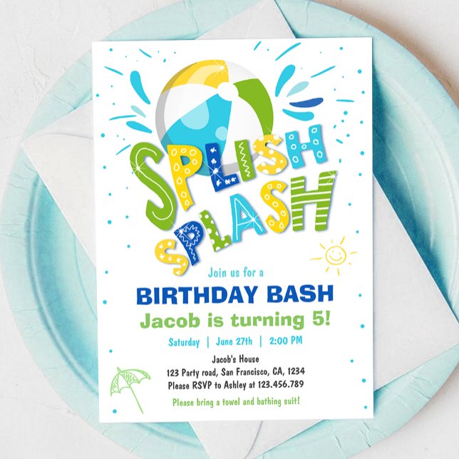 Splish Splash Birthday Bash Boy Pool Party Invitation (Creator Uploaded)