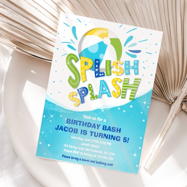 Splish Splash Birthday Bash Boy Pool Party Invitation (Creator Uploaded)