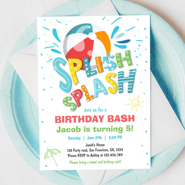 Splish Splash Birthday Bash Boy Pool Party Invitation (Creator Uploaded)