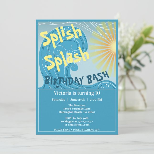 Splish Splash Birthday Bash Party Invitation (Standing Front)