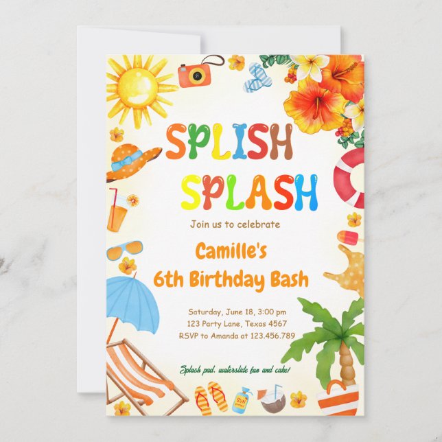 Splish Splash Birthday Bash Pool party Invitation (Front)