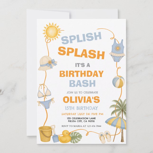 Splish Splash Birthday Bash Summer Party Invitation (Front)