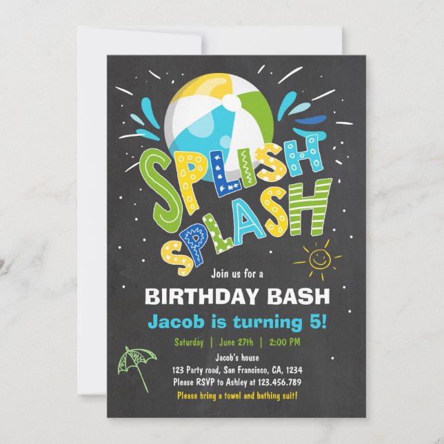 Splish Splash birthday invitation Pool party (Front)