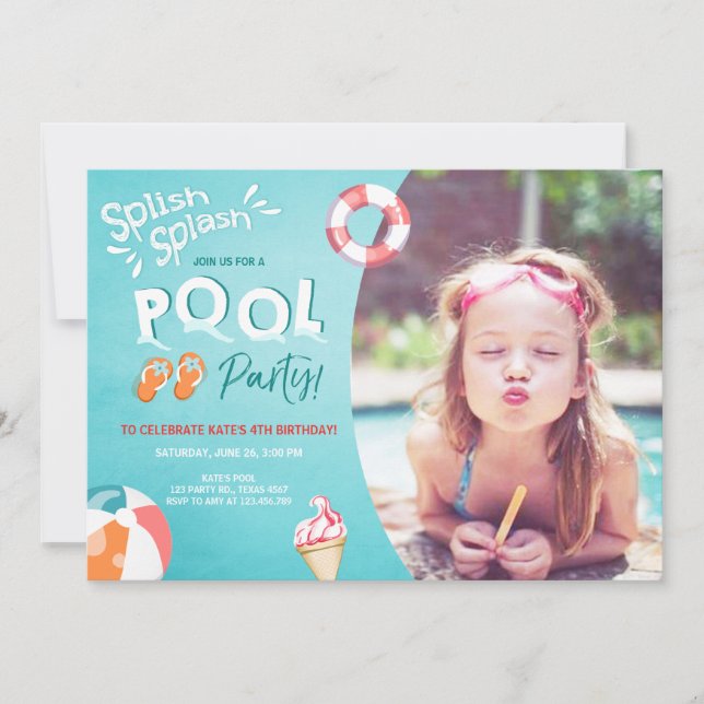 Splish Splash birthday invitation Pool party (Front)