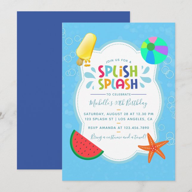 Splish Splash Birthday Party Invitation (Front/Back)