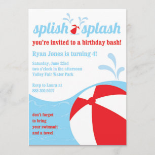 Splish Splash Birthday Pool Party Invitations
