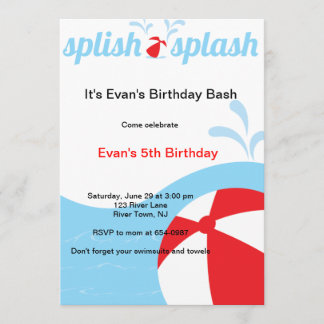 Splish Splash Birthday Pool Party Invitations