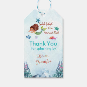 Splish Splash Brown Mermaid Bash Thank You Gift Tags