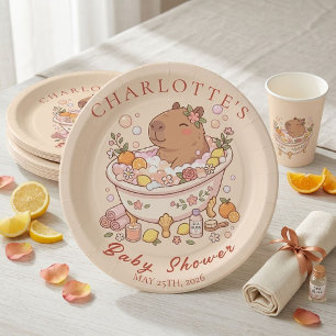 Splish Splash Capybara Baby Girl Shower Paper Plate