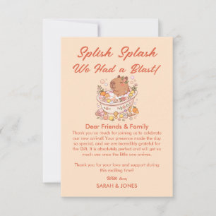 Splish Splash Capybara Baby Girl Shower Thank You Card
