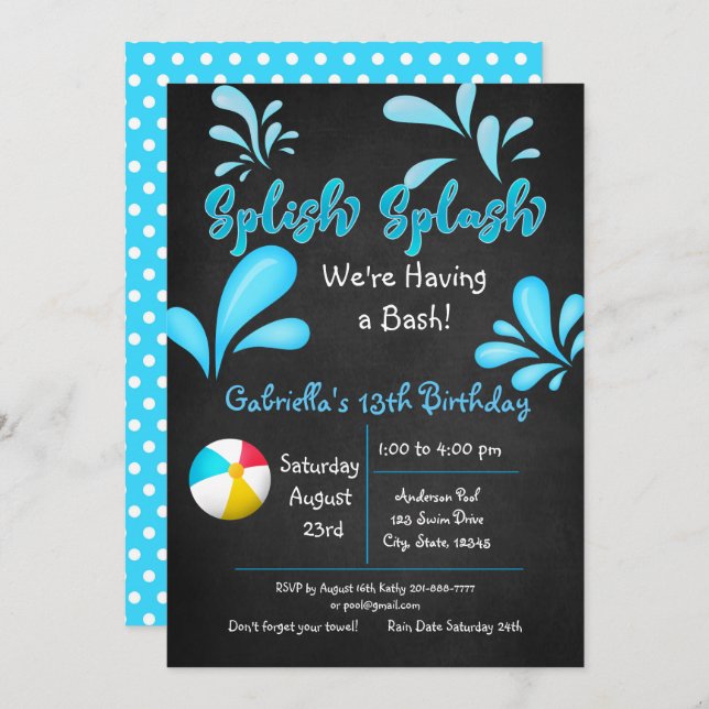 Splish Splash  Come To Our Bash Pool Party Invitation (Front/Back)